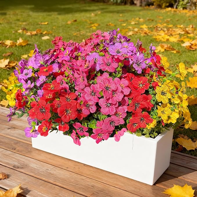 Artificial Flowers for Outdoor,12 Bundles Silk Fake Flowers,UV Resistant Realistic Plastic Faux Plants,No Fade Colorful Daisy for Porch,Patio,Garden,Window Box (4 Multicolor)