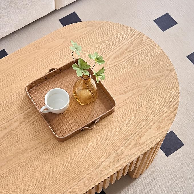 WILLIAMSPACE 51.18" Oak Oval Coffee Table with Drawer, Modern Luxury Wood Center Table Coffee Table for Living Room, Accent Side Table End Table for Apartment, 51.15" x 23.62" x 14.56" (Oak)