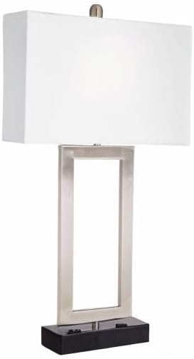 360 Lighting Todd Modern Table Lamp with Hotel Style USB and AC Power Outlet in Base 30" Tall Brushed Nickel Rectangle White Shade for Living Room Bedroom House Bedside Nightstand Home