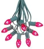 Novelty Lights C7 Pink Christmas Lights Set - Indoor/Outdoor Christmas Light String Hanging Christmas Lights - Outdoor Patio String Lights - Green Wire - 25 Foot