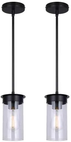 Modern Pendant Light Glass Shade, Kitchen Island Pendant Lighting with Glass Shade for Dining Room,Bedroom, Bar,Office,Farmhouse Black,1Pack-4.72 Inch Shade 40 Inch Cord