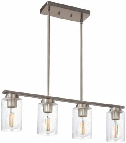 TODOLUZ 4-Lights Kitchen Island Pendant Light Fixture with Seeded Glass Shade, Brushed Nickel Hanging Ceiling Lighting for Farmhouse Dining Room