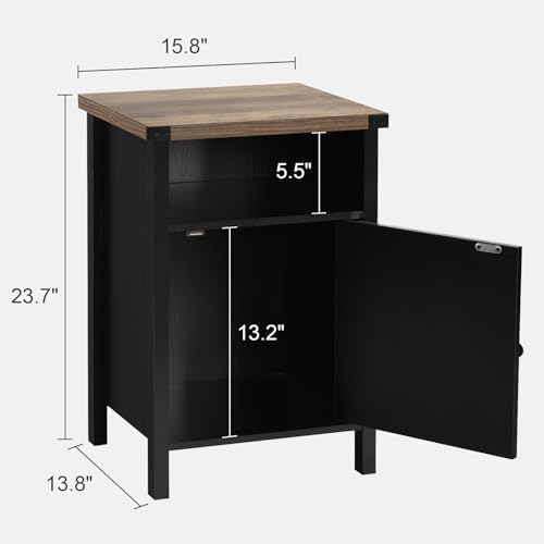 Black Farmhouse Nightstand, Side Table, End Table with Barn Door and Shelf, Rustic Modern Bed Night Stand for Bedroom, Living Room