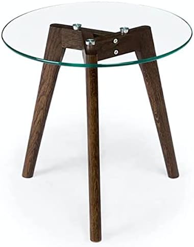Triskele End Table, Walnut Minimalist Round Coffee Table, Mid Century Side Table with Tempered Glass Top Walnut Wood Legs (Medium)