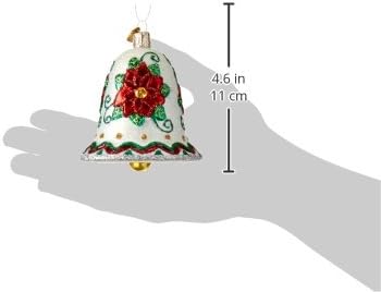 Old World Christmas Poinsettia Bell Glass Blown Ornament for Christmas Tree, Handcrafted Holiday Decoration, Bell Collection