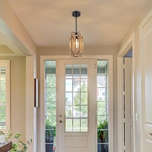 Farmhouse Pendant Light Fixtures, Retro Wood Texture and Black Finish Pendant Lights 59'' Adjustable Small Square Pendant Ceiling Hanging Light for Kitchen Island Dining Room Entryway
