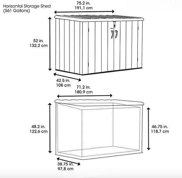 Outdoor Horizontal Storage Shed, 561 Gallons, 75.2 x 52 x 42.5 inches, Light Brown