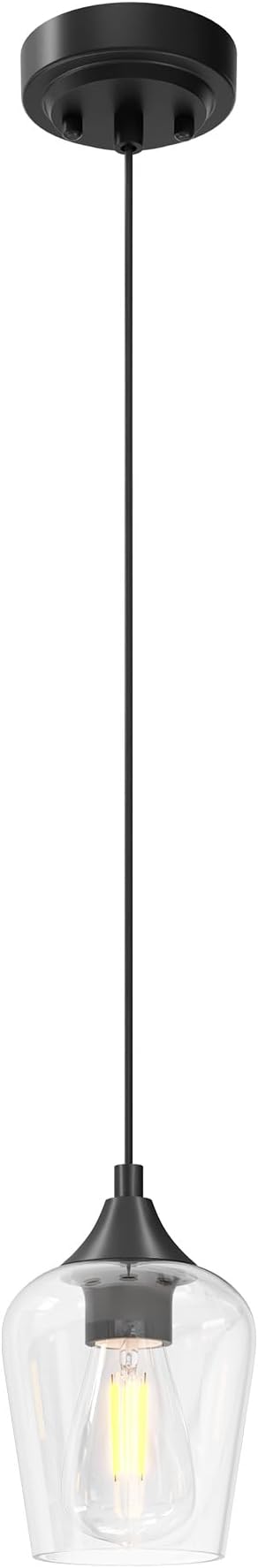 VONLUCE Pendant Light Kitchen Island, Matte Black Pendant Light Fixture with E26 Base & Adjustable Cable, Modern Pendant Lighting with Glass Shade for Living Room Bedroom Hallway