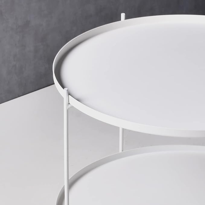 Modern Metal Table,Round Coffee Table with Storage Indoor/Outdoor, Coffee Tables for Living Room (White, 2-Tier 27.6")