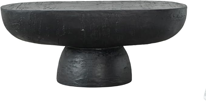 Oval Coffee Table Modern Faux Stone Circle Center Table Accent End Side Table for Living Room, Magnesium Oxide, 36" Black