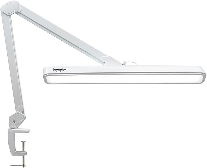 LED Architect Desk Lamp with Clamp, Metal Swing Arm 2000 Lumens Dimming Office Table Lamp for Task Work Drafting Reading Desktop, 234 LEDs,24W, 5 Color Temperatures Workbench Lamp(White,24CCT)