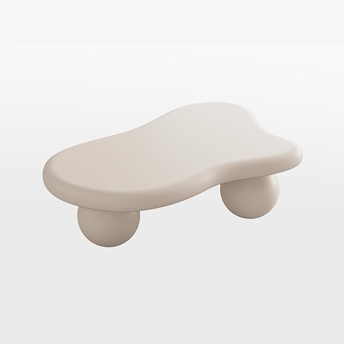 40” Cloud Coffee Table with 3 Ball Legs, Modern Lrregular Center Table for Living Room, Low Cute Small MDF Tea Table for Bedroom, Space Apartment-White