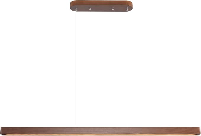 39" Wood Linear Pendant Light FixtureDimmable LED Kitchen Island Lighting with Remote, Adjustable Hanging Chandelier for Dining Room Bar Pool Table 36W Modern Farmhouse Fixture Walnut Color