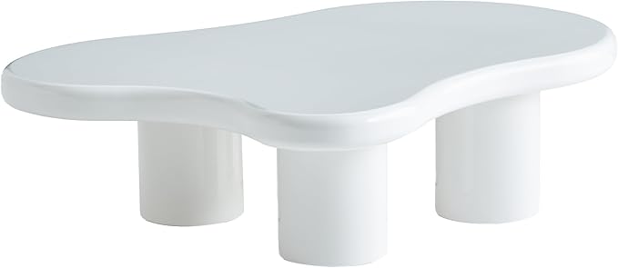 48 Inch Cloud Coffee Table, Modern White Coffee Table for Living Room, Large Wood Coffee Side Table with Irregular Tabletop and 4 Sturdy Legs for Home Office Bedroom