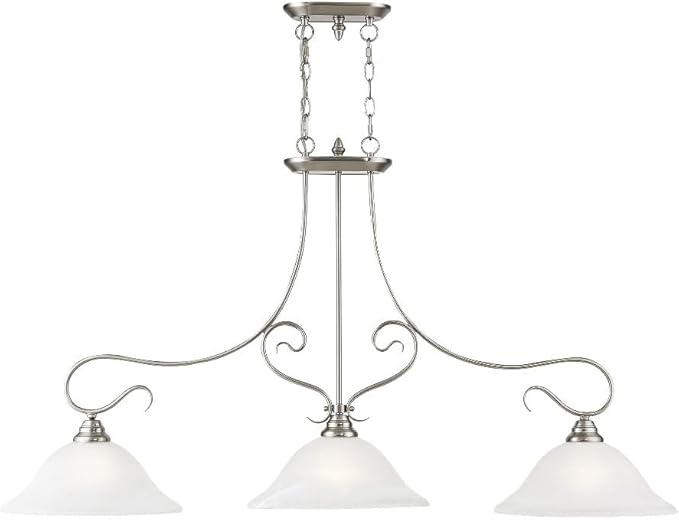 Livex Lighting 6108-91 Island Pendant with White Alabaster Glass Shades, Brushed Nickel, 27.00x49.50x13.00