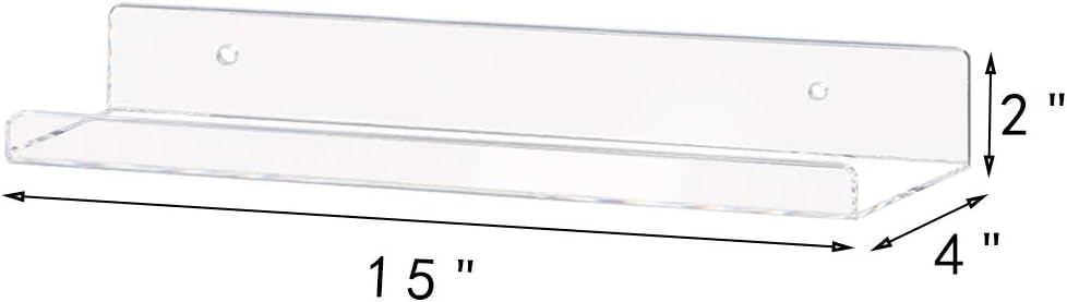 Weiai Clear Acrylic Shelf 15" Invisible Floating Wall Ledge Bookshelf, Kids Book Display Shelves Wall Mounted (15 Inch 4Pack)