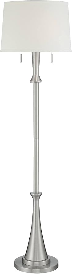 360 Lighting Karl Modern Industrial Floor Lamp Standing 63.75" Tall Brushed Nickel Silver Classic Metal White Tapered Drum Shade Decor for Living Room Reading House Bedroom Family Home