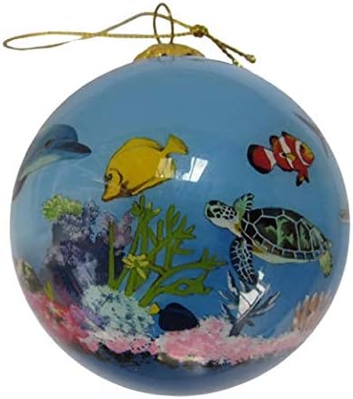 Blown Glass Christmas Ornament | Coral Reef Surrounded by Sea Life Key West | Hand Painted Inside | Original Art | Includes Gift Box