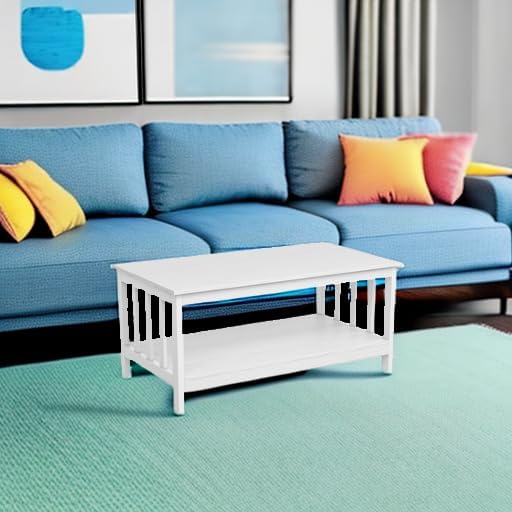 ChooChoo Farmhouse Coffee Table, Pure White Living Room Table with Shelf, 40 Inch