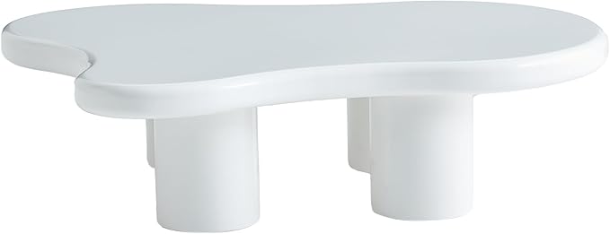 48 Inch Cloud Coffee Table, Modern White Coffee Table for Living Room, Large Wood Coffee Side Table with Irregular Tabletop and 4 Sturdy Legs for Home Office Bedroom