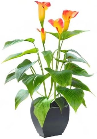 Beebel Artificial Flower Plants Calla Lily Faux Small Potted Plant with Black Pot Fake Bonsai Flower for Home, Office, Indoor and Outdoor Occasions Decor (Orange Fake Flower)