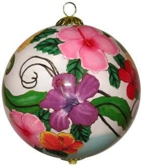 Colorful Hibiscus Kauai Christmas Ornament Hand Painted Glass 15B/K