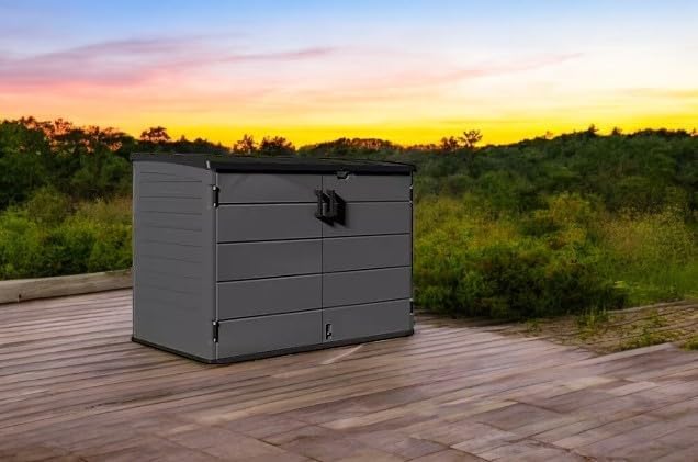 Stow-Away Horizontal Storage Shed, Outdoor Storage Box, Gray, Double Door Design-BMS4781