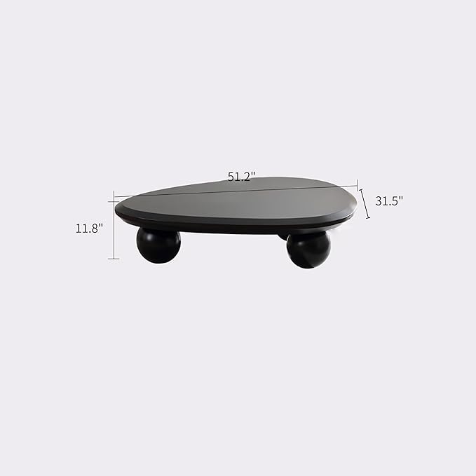 Large Cloud Coffee Table for Living Room, 51.18" Oval Wood Coffee Table with 3 Ball Legs, Unique Modern Living Room Table Center Table for Home Office, Black