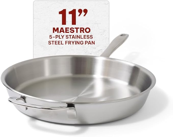Beka Maestro 11" 5-Ply Stainless Steel Frying Pan – Dishwasher & Oven Safe, No Hot Spots and Stay-Cool Handle