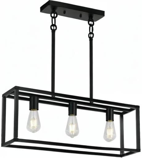 XILICON Kitchen Island Lighting 3 Black Farmhouse Modern Linear Chandelier Industrial Dining Room Rectangular Light Fixtures for Living Room Foyer Bar