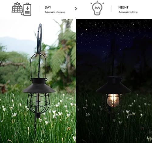 YAKii 6 Pack Solar Lantern Hanging Waterproof Outdoor Metal Solar Lamp with Warm White Light Decorate for Yard Garden Pathway Patio Porch (Black)