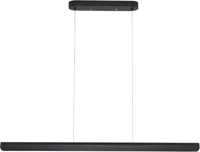 55inch Wood LED Linear Pendant Light, Dimmable Wood Ceiling Lamp,Minimalist Linear Chandelier, 40W Warm Light 3000K, Modern Kitchen Island Dining Room Lighting Black Adjustable Height