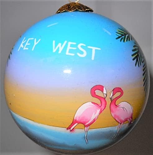 Blown Glass Christmas Ornament | Key West Lighthouse with Seagulls Key West | Hand Painted Inside | Original Art | Includes Gift Box