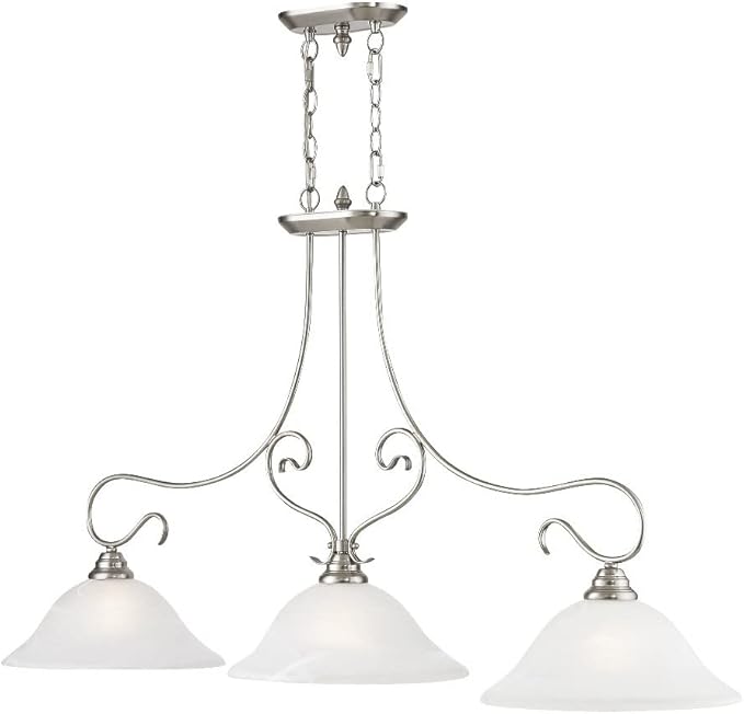 Livex Lighting 6108-91 Island Pendant with White Alabaster Glass Shades, Brushed Nickel, 27.00x49.50x13.00