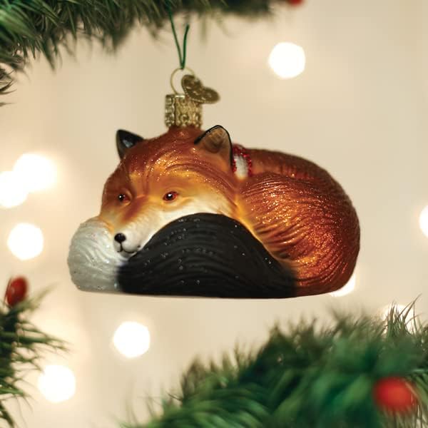 Old World Christmas Cozy Fox Glass Blown Ornament for Christmas Tree, Handcrafted Holiday Decoration, Wildlife Animal Collection