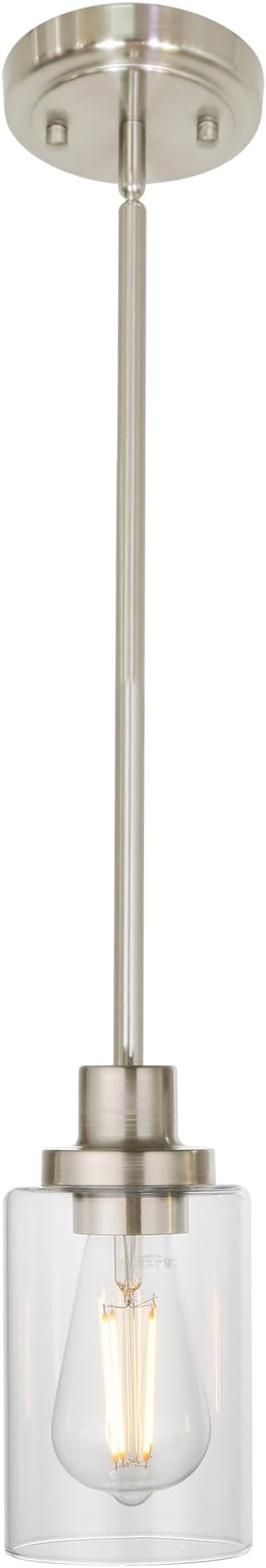 MELUCEE Mini Pendant Lights Brushed Nickel 1-Light with Clear Glass Shade, Contemporary Modern Light Fixtures Ceiling Hanging for Dining Room Kitchen Island Sink