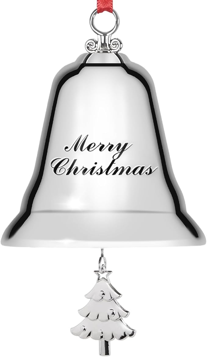 Styleonme Decorative Bells, Christmas Ornaments 2025, Engraved It's Merry Christmas, Silvery Bells Decoration with Pendants Tree