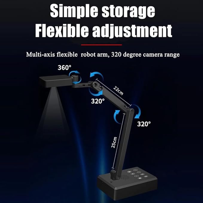 4K USB Document Camera 16MP Webcam Visualiser Image Invert Foldable for Live Demo Web Conferencing