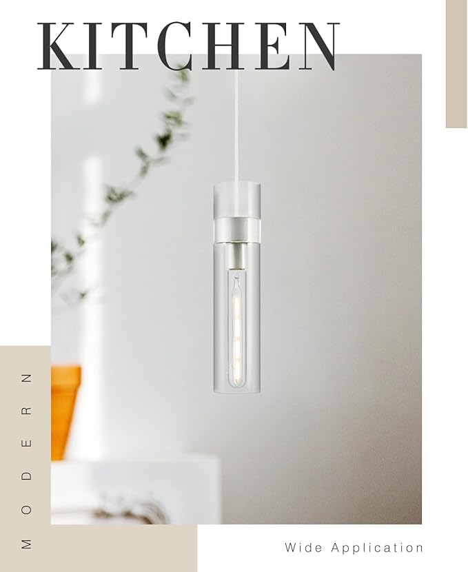 Pendant Lights Kitchen Island (Bulb Included), Brushed Nickel Adjustable Modern Glass Pendant Light Over Island, Industrial Pendant Light Fixtures for Dining Room Hallway Bedroom Living Room
