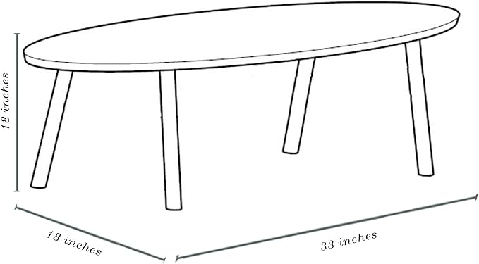Solid Wood Oval Coffee Table for Living Room, Scandinavian Modern Design, Easy Assembly, Small Space Friendly, 33″W x 18″D x 18″H