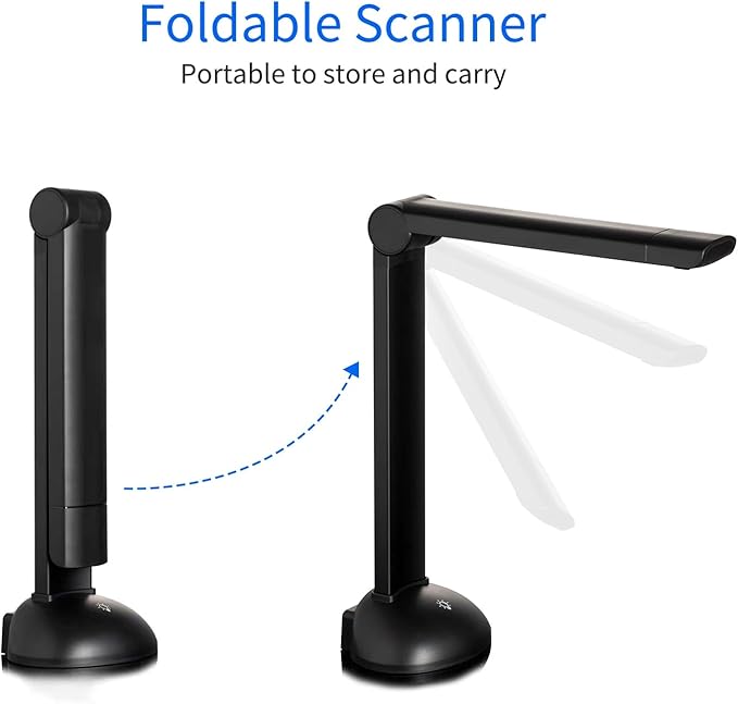 Document Book Camera Scanner High Definition USB Port LED Light OCR Function Compatible with Windows for Classroom Office Library Bank Meeting Plastic Aluminum Alloy (H3)