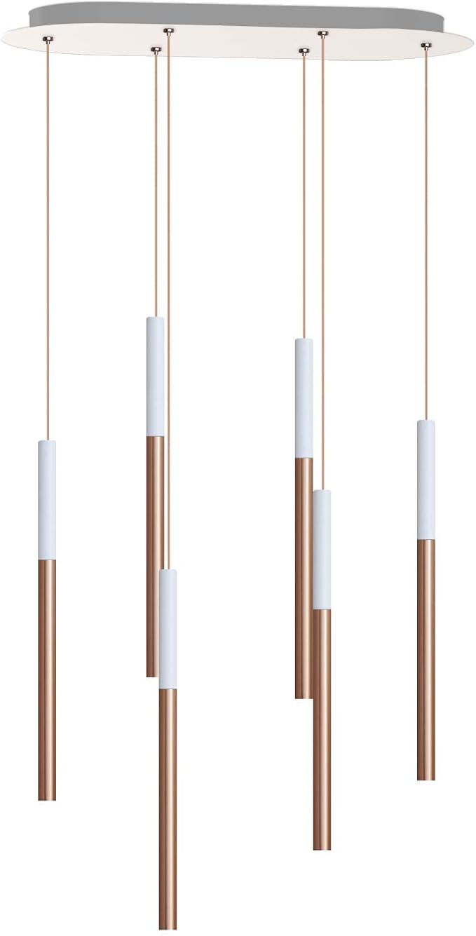 ALTAIR 6 Mini Pendant Lighting White-Copper - LED Hanging Light Fixture for Kitchen Island, Bar, Foyer - Cluster Pendants - Dimmable, Adjustable Wire, Lamp Bulb Included