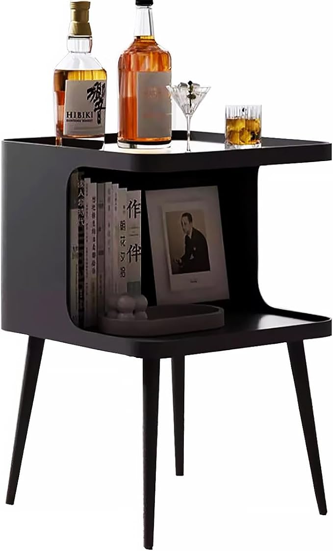 Metal Side Table,Modern end Table,Small nightstand,Bedside Table with Open Storage Shelf for Living Room Bedroom Small Space (Black)