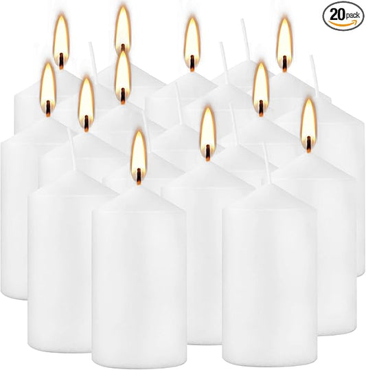 20-Piece White Taper Candles (2x4 inches) | Unscented, Dripless & Smokeless | Clean-Burning Dinner Candles for Weddings, Parties, Dinner Table Decor, Home Dining, Church Ceremonies & Celebrations