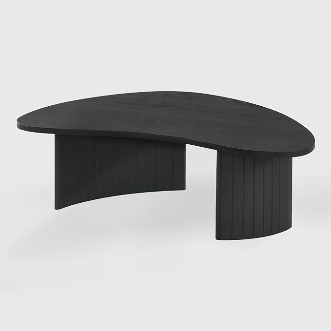 35.5 Inch Modern Black Wood Small Coffee Table for Small Spaces, Sturdy Center Table with Irregular Mango Top and Fluted Legs for Living Room, Apartment