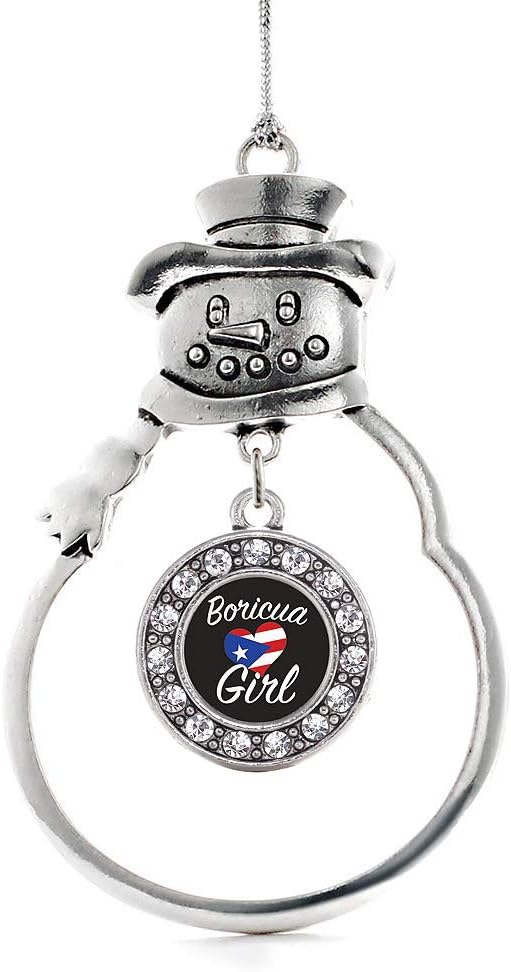 Inspired Silver - Boricua Woman - Silver Christmas Ornament - Circle Charm Christmas Tree Ornament with Cubic Zirconia - Snowman Hanging Decoration