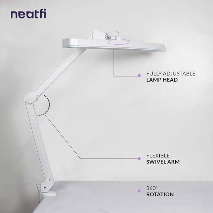Neatfi (New Model) XL 2,500 Lumens LED Task Lamp with Clamp, 5 Light Modes, 3000-6000K Correlated Color Temperature, 30W, Dimmable, 324 Pcs SMD LED, Desk Light for Home, Office (CCT, White)