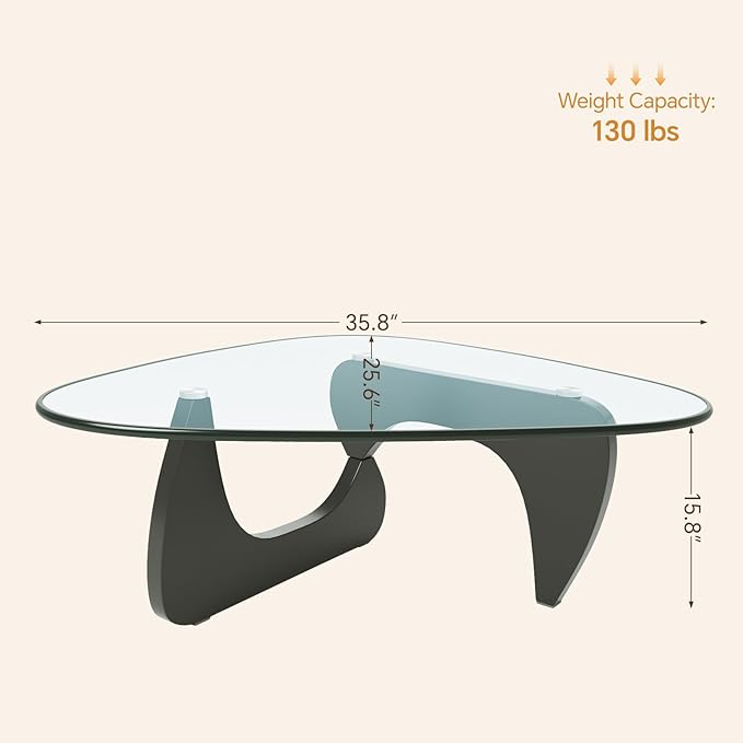 Coffee Tables Glass Small Farmhouse Coffee Table Mid-Century Modern Wood Center Table for Living Room, Black Transparent, 36 Inch