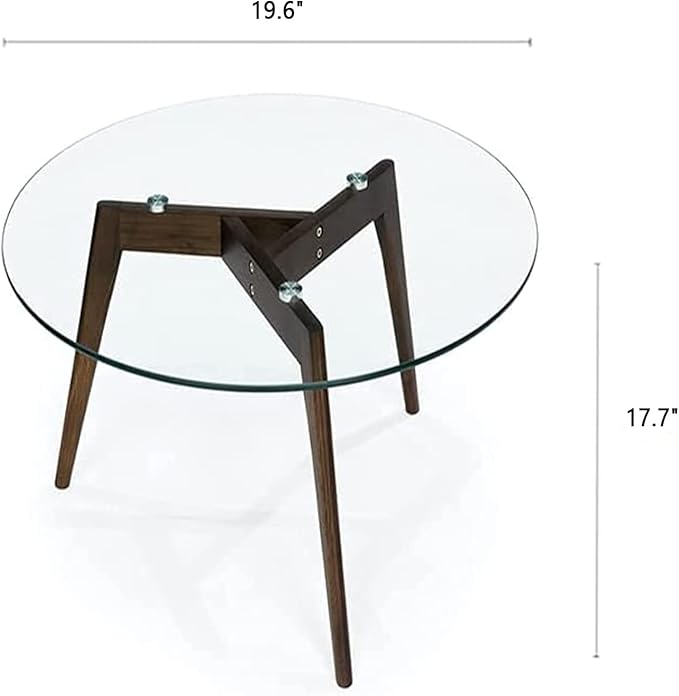 Triskele End Table, Walnut Minimalist Round Coffee Table, Mid Century Side Table with Tempered Glass Top Walnut Wood Legs (Medium)