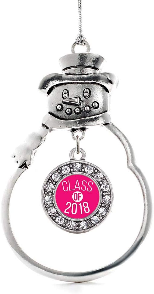 Inspired Silver - Fuchsia Class of 2018 - Silver Christmas Ornament - Circle Charm Christmas Tree Ornament with Cubic Zirconia - Snowman Hanging Decoration